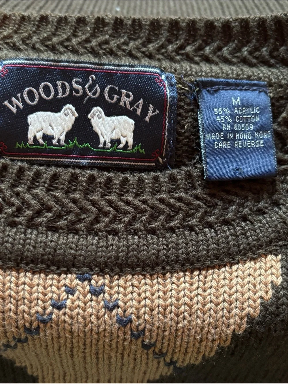 Woods & Gray Men's Brown Cotton Blend Argyle Crewneck Sweater Sz M